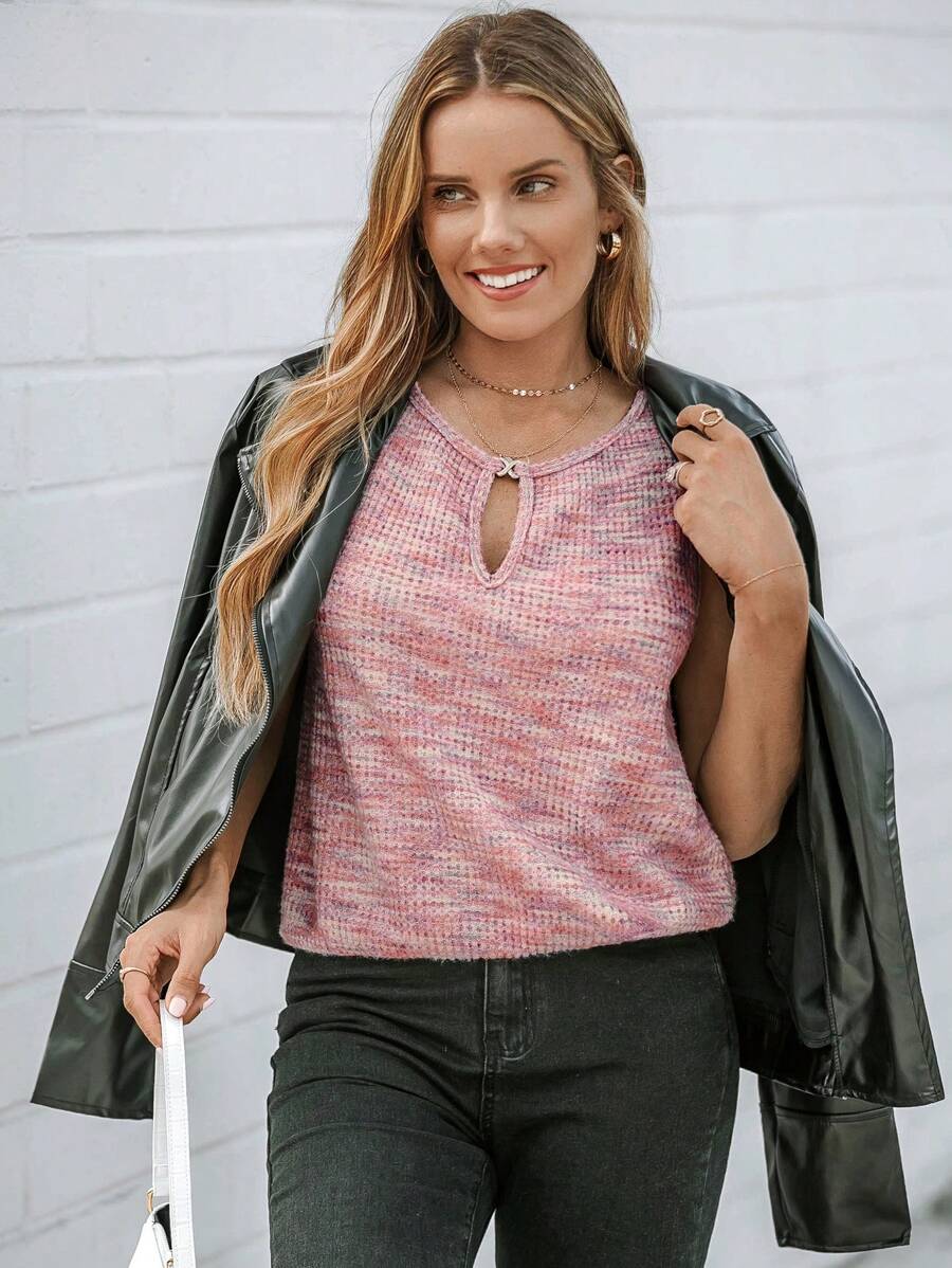 SHEIN LUNE Áo ba lỗ cổ tròn hở vai phong cách tối giản Ombre dành cho nữ - Hồng - Xem 1