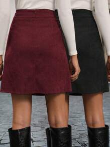 EMERY ROSE Casual Minimalist Solid Color Split Hem Skirt For Autumn/Winter