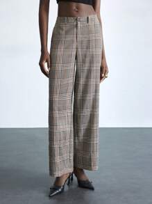 Maija 女式卡其色通勤休闲裤，松紧腰带，前拉链，直腿，春季 - 卡其色 - 查看 1