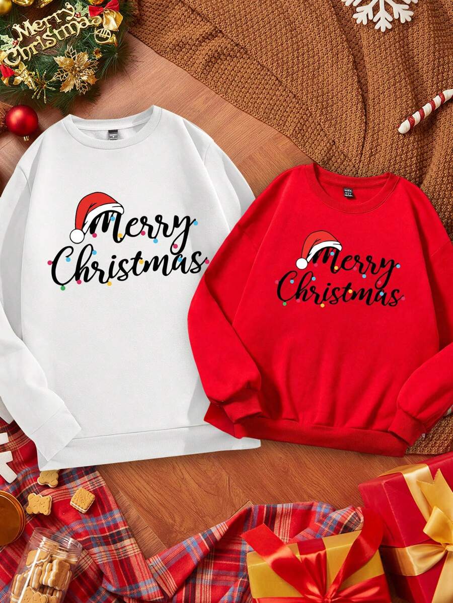 Manfinity Homme 圣诞休闲时尚字母印花情侣运动衫，男士修身圆领羊毛套头衫 - 白色 - 查看 1