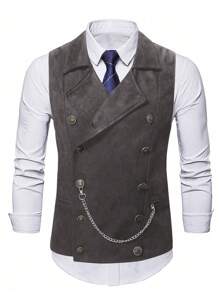 Manfinity AFTRDRK 男士休闲纯色双排扣链条装饰马甲