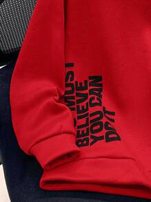 SHEIN Leap Crew Áo nỉ cổ tròn in họa tiết chữ và đồ họa thường ngày cho bé trai tuổi mới lớn, Giáng sinh, Đỏ, Đen, Mùa đông - Đỏ - Xem 4