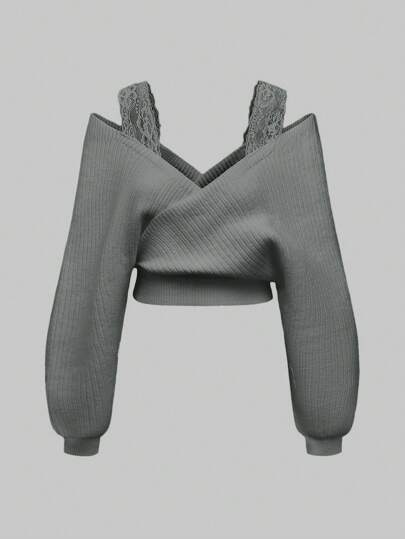 Chandail décontracté sexy à fines bretelles de style français, col en V profond et bretelles pour les épaules