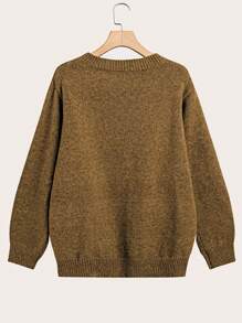 SHEIN LUNE Plus Size Colorful Embroidered Lamb Design Long Sleeve Pullover Sweater, For Winter - Coffee Brown - View 2