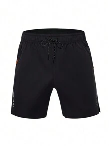 Manfinity Sport Corelite Boyfriend Style Men's Graphic Print Elastic Waist Split Leg Athletic Shorts, Summer
