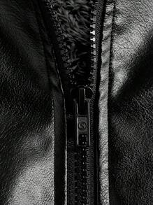 GENTILAND 超大号男士拉链连帽泰迪熊内衬 PU 皮夹克 - 彩色 - 查看 3