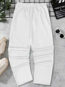 SHEIN 青少年男童街头时尚条纹休闲宽松直筒运动裤