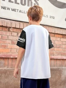 SHEIN Tween Boy Letter Graphic Contrast Sleeve Shirt Without Tee - White - View 2