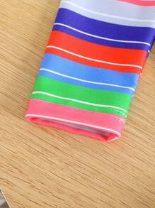 SHEIN 2pcs/Set Baby Boy Striped Crew Neck Long Sleeve T-Shirt And Bib Pants Casual Outfit, Autumn - Red - View 5