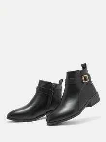 CUCCOO BIZCHIC 女士时尚黑色踝靴，时尚休闲简约百搭性感街头时尚侧拉链粗高跟鞋尖头高跟鞋高跟踝靴及膝靴，完美搭配黑色连衣裙新年假期情人节 - 黑色 - 查看 6