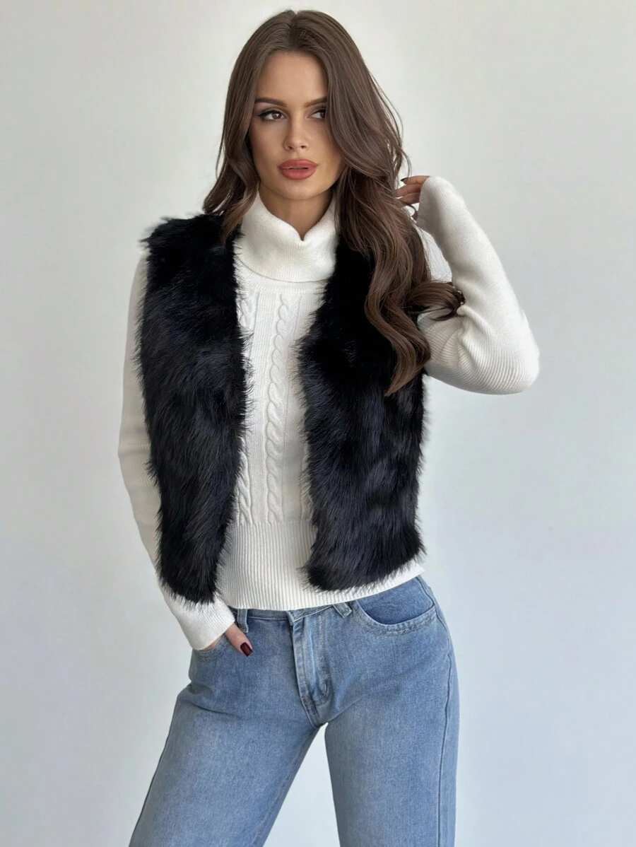 Firerie 新品秋冬简约优雅性感黑色蓬松无袖背心，时尚派对和日常穿着 - 黑色 - 查看 1