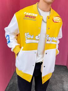 PAVTROS Manfinity Streetrush Men's Casual Contrast Color Patchwork Letter Print Jacket For Autumn/Winter, Going Out Graphic Baseball Long Sleeve Back To School Color Block Jacket, For Friends, Husband, Boyfriend Gifts - Multicolor - View 4