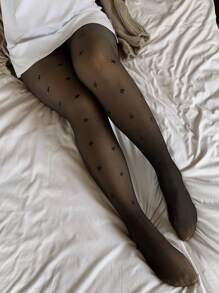 Dazy Plus 女士透明圆点紧身打底裤 - 黑色 - 查看 4