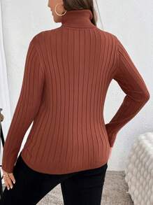 SHEIN Clasi Plus Size Women's Elegant Casual Work Everyday Basic Versatile Ribbed High Neck Slim Fitting Base Layer Pullover Top Basic Sweaterbusiness Casual Woman,Work Wear,Fall Wedding Guest Dress,