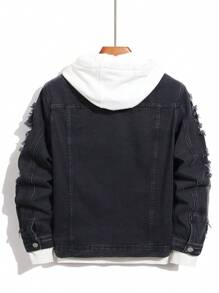 Manfinity Homme Men's Casual Long Sleeve Rapper Street Wear Plain Dark Denim Jacket With Color Block, Front Button Pockets, For Party Going Out Hang Out Disco Vacation Street, For Fall