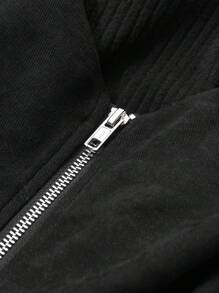 FRIFUL 2 件套女士套装 - 拉链短款宽松上衣和 A 字裙，秋季服装 - 黑色 - 查看 8