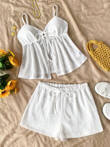 Soleia WYWH Women 2-Piece Set, Casual Knitted Textured Cute Outfit Suitable For Beach, Easter, Graduation, Wedding, Party Lunch, Garden Afternoon Tea - White - View 1