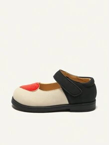 Cozy Pixies 1pair Fashionable Versatile Heart Princess Style Contrast Color Cute Toddler Girls Soft Bottom Flat Shoes, Baby