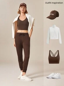 Joggers ajustados con cordón ajustable Cloudknit 2.0 con bolsillos laterales para uso diario casual - Marrón Chocolate - Ver 6