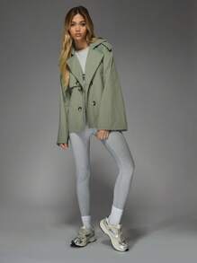 MISSGUIDED Skrócony dwurzędowy płaszcz typu trencz z szerokimi klapami, odzież wierzchnia, jesień, zima, lekka kurtka, krótka, strukturalna, wiosenna, modna, z paskiem, odzież robocza