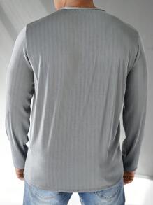 Manfinity Homme Men's Casual Solid Color Textured Fitted Long Sleeve T-Shirt, Autumn - Multicolor - View 2
