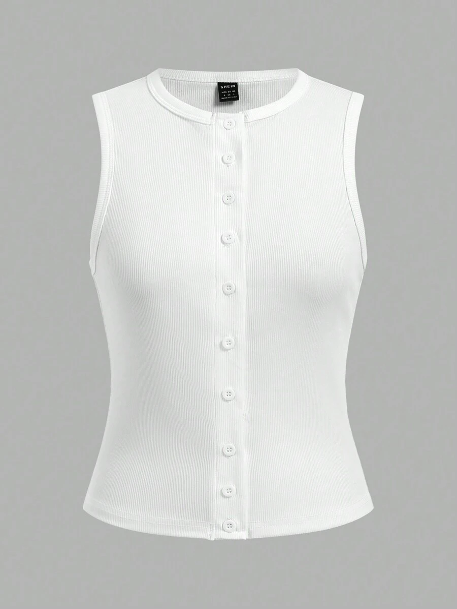 SHEIN BASICS Solid Color Knit Sleeveless Crew Neck Fitted Cardigan For Women, Cozy Chic, Daily Commute, Versatile, Slim And Versatile - White - View 1