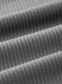 SHEIN BASICS Casual Solid Color V-Neck Long Sleeve Regular Fitted Women T-Shirt - Grey - View 5