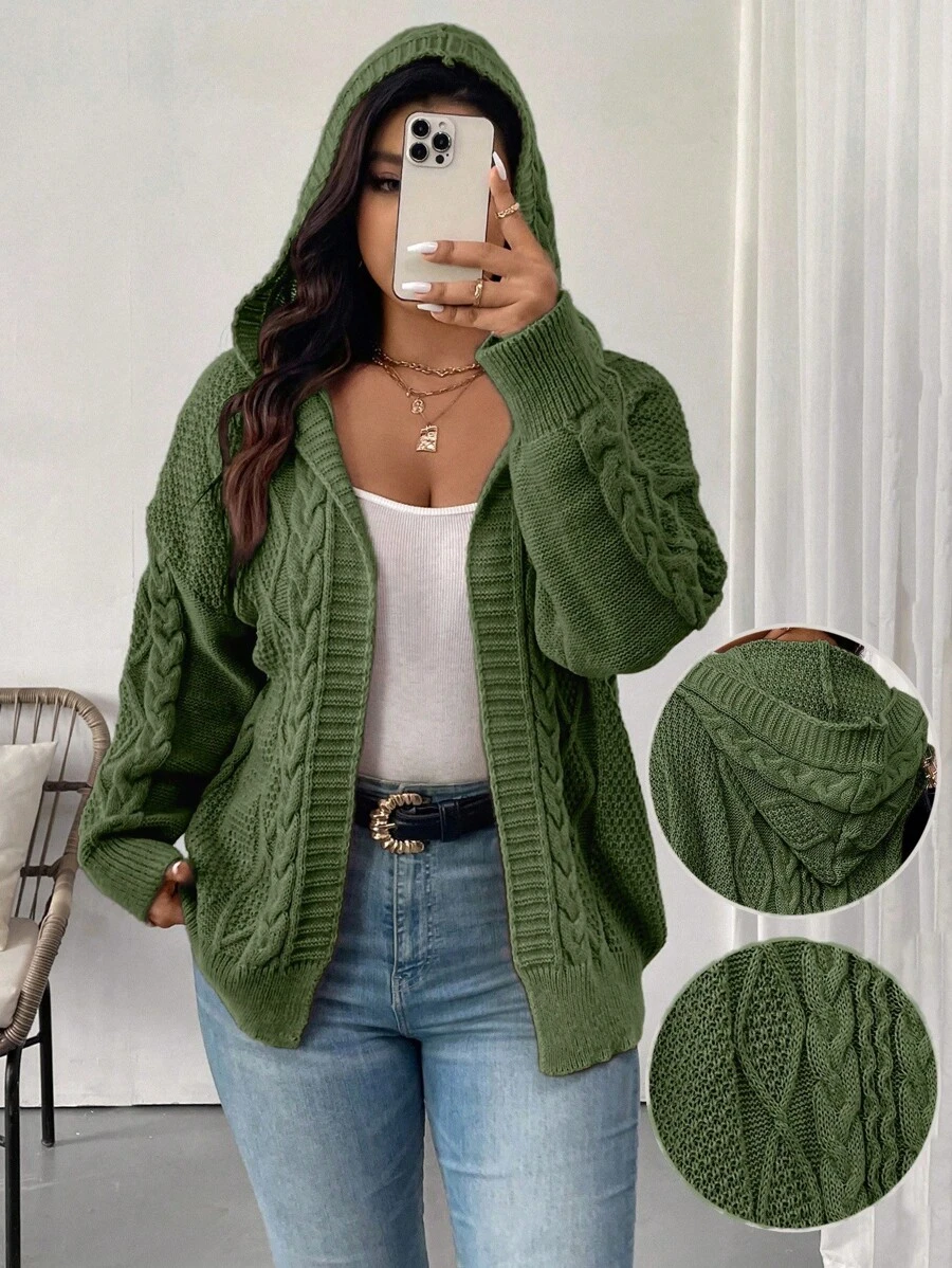 Vionelle Cardigan oversize con cappuccio, tinta unita, manica lunga a goccia, vestibilità morbida e casual, adatto per autunno/inverno - Verde - Visualizzare 1