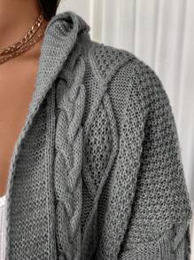 Vionelle 大码女式纯色落肩长袖连帽宽松休闲开衫，秋冬 - 灰色 - 查看 7