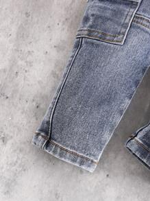 Cozy Pixies Baby Girl Solid Color Side Pocket Denim Cargo Jeans - Medium Wash - View 6