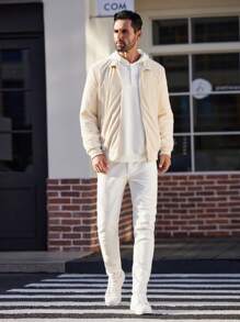 Manfinity Homme Chaqueta casual de manga larga con parches para hombre, chaqueta ligera y abrigada para salir en otoño, regalo para amigos, esposo o novio