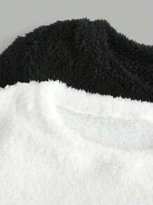 SHEIN EZwear Women's Autumn Minimalist Round Neck Long Sleeve Fuzzy T-Shirt - Multicolor - View 5