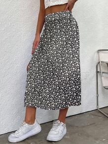 Breezaya Women's Floral Print Side Split Skirt Maxi Vacation Beach Outfit - Black - View 6