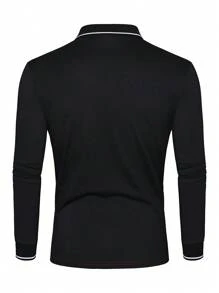 Manfinity Homme Men's Solid Color Splicing Front Button Long Sleeve Printed Casual Polo Shirt - Multicolor - View 2