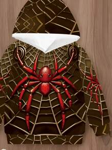 男童3D红色蜘蛛印花长袖卫衣，圣诞节礼物 - 黑色 - 查看 3
