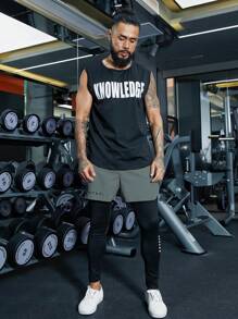 Manfinity Sport Streetwear Pantalones deportivos con cintura ajustable y estampado de letras para hombre, de 2 en 1