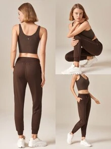 Joggers ajustados con cordón ajustable Cloudknit 2.0 con bolsillos laterales para uso diario casual - Marrón Chocolate - Ver 7