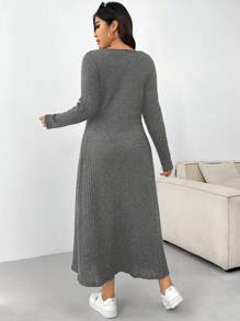 SHEIN EZwear 大码简约时尚休闲日常连衣裙 - 深灰色 - 查看 2