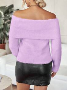 SHEIN Clasi Solid Color Off-Shoulder Casual All-Match Long Sleeve Pullover Sweater