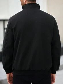 Manfinity Homme Męska kurtka termiczna z nadrukiem i nadrukiem na zamek błyskawiczny, ciepła na jesień/zimę, czarna ciepła kurtka z długim rękawem, na wyjście, dla przyjaciół, męża, chłopaka