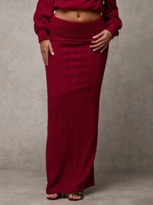 SHEIN BAE 1 pieza Falda larga y elegante de ajuste slim con pliegues en la cintura, de color liso para mujer