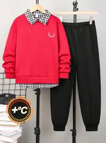 Pantalon de jogging droit pour garçon préadolescent, étiquette blanche, convient pour la tenue de Thanksgiving, les vêtements de Noël pour garçon, la robe de Noël pour enfants, les tenues de famille de Noël, la tenue de Noël pour garçon - Rouge foncé - Voir 2