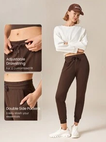Joggers ajustados con cordón ajustable Cloudknit 2.0 con bolsillos laterales para uso diario casual - Marrón Chocolate - Ver 4