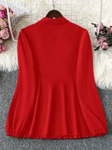 Chiquease Koszula w swobodnym jednolitym kolorze z kołnierzykiem i falbaniastym brzegiem na ubrania noworoczne