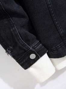 Manfinity Homme Men's Casual Long Sleeve Rapper Street Wear Plain Dark Denim Jacket With Color Block, Front Button Pockets, For Party Going Out Hang Out Disco Vacation Street, For Fall