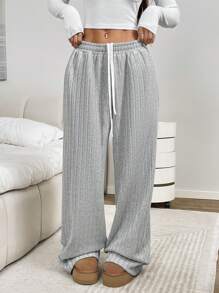 SHEIN EZwear Women's New Light Gray Thermal Lined Casual Loose Wide Leg Pants