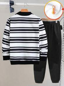 SHEIN Conjunto de 2 peças com Top Polo Listrada Formal + Calça Cargo para Meninos, Conjunto de Outono/Inverno na Moda para Meninos