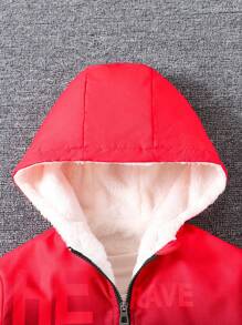 SHEIN Tween Boy Casual Outdoor Red Gradient Thermal Lined Jacket With Letter Prints, For Big Kids