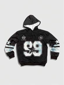 ROMWE MEN Prep Conjunto de sudadera con capucha y pantalones de chándal casuales con estampado numérico de manga larga de otoño para hombre