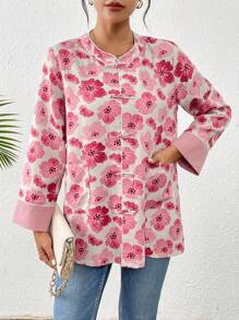 SHEIN Clasi 1pc Women Floral Print Long Sleeve Front Button Down Shirt With Pockets, Random Prints - Multicolor - View 1